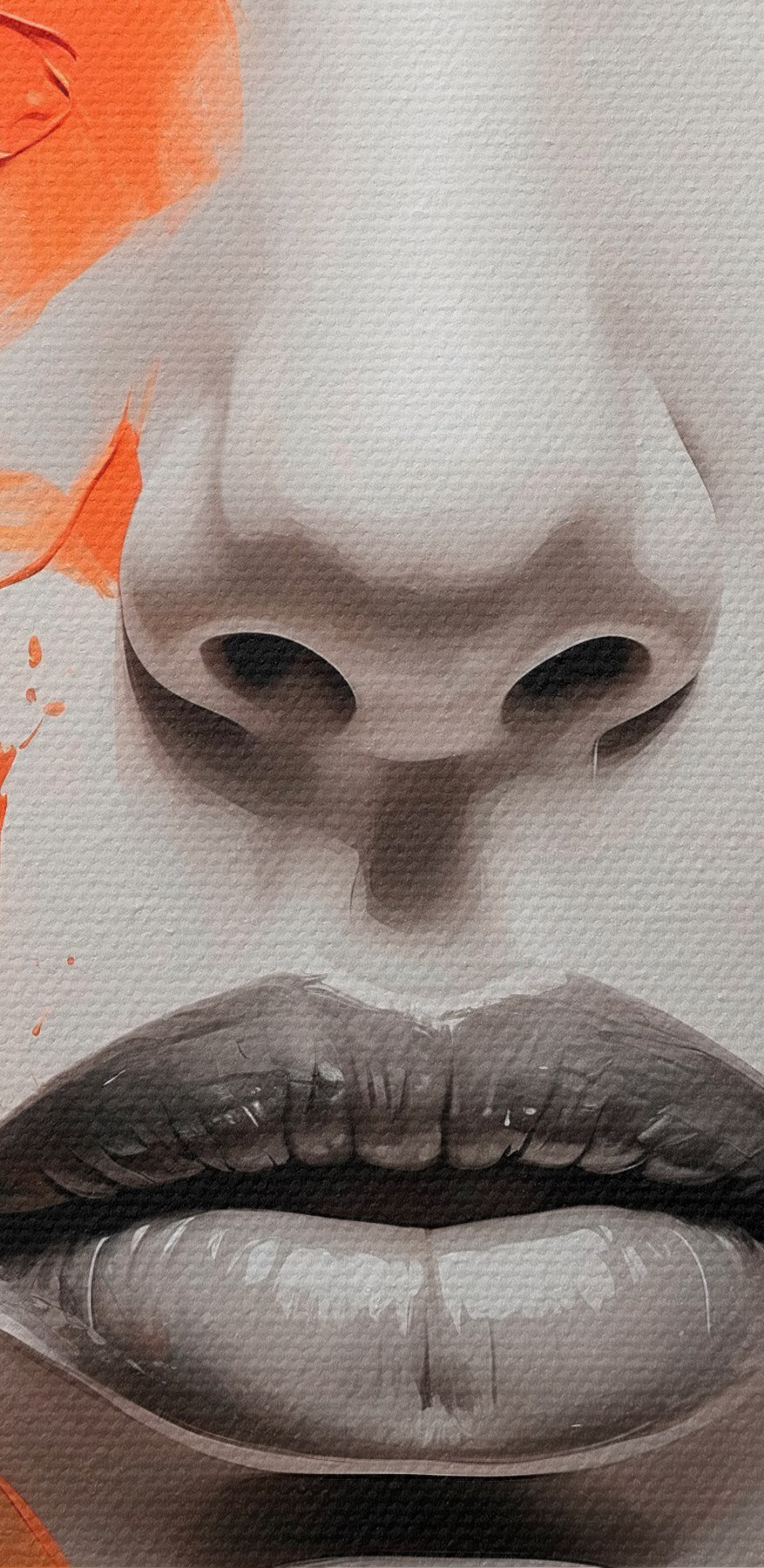 Peinture d'une femme avec de la peinture orange sur le visage Peinture d'une femme avec de la peinture orange sur le visage