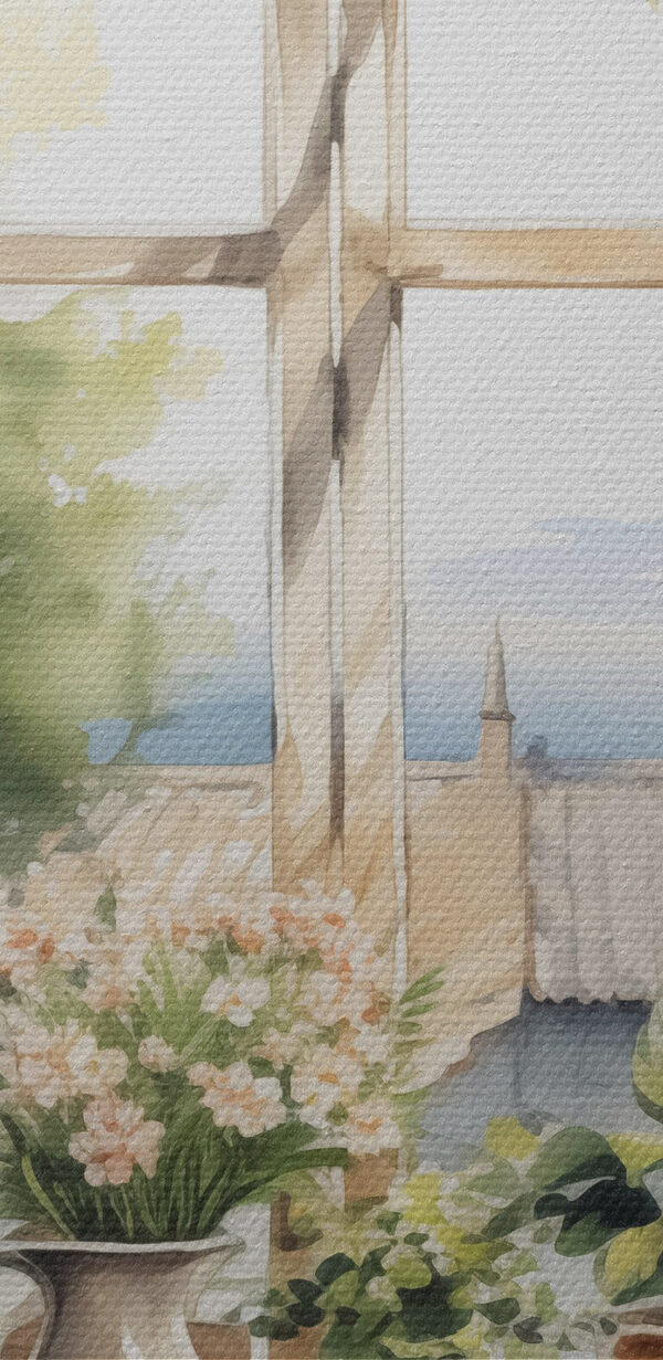 Aquarelle d'une fenêtre avec des plantes en pot Aquarelle d'une fenêtre avec des plantes en pot