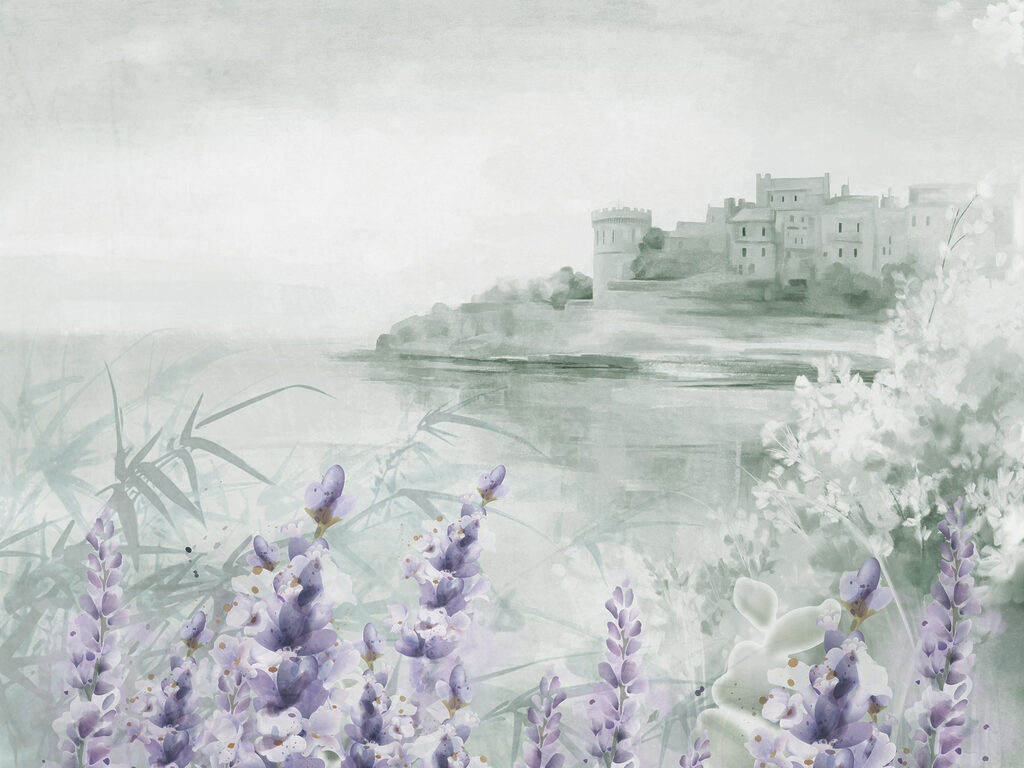 Aquarelle d'un château et de fleurs Aquarelle d'un château et de fleurs