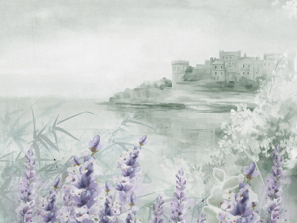 Aquarelle d'un château et de fleurs Aquarelle d'un château et de fleurs