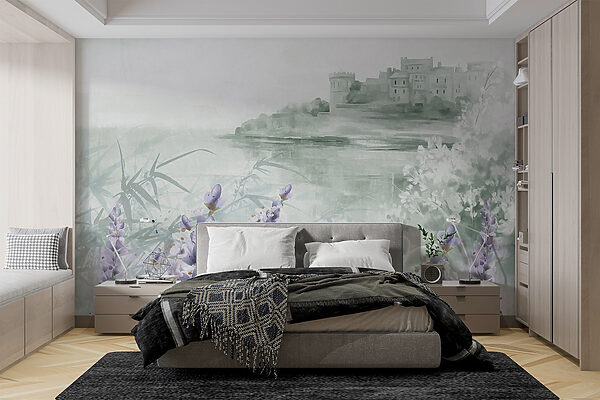 Aquarelle d'un château et de fleurs Aquarelle d'un château et de fleurs