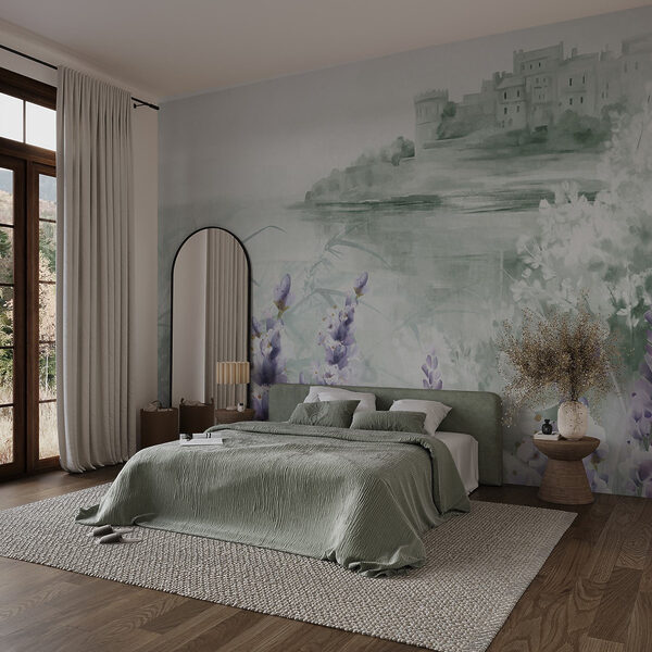 Aquarelle d'un château et de fleurs Aquarelle d'un château et de fleurs