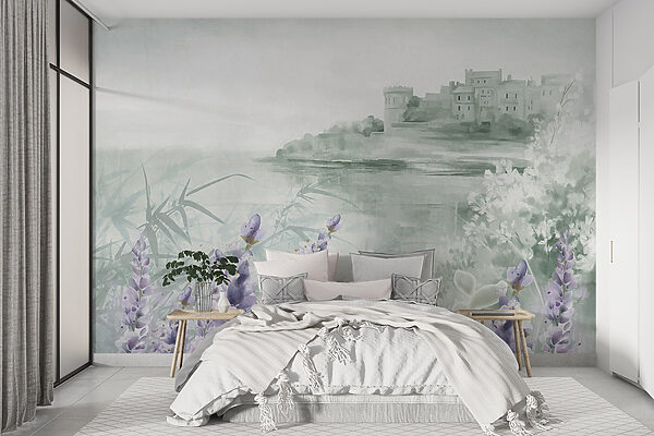 Aquarelle d'un château et de fleurs Aquarelle d'un château et de fleurs