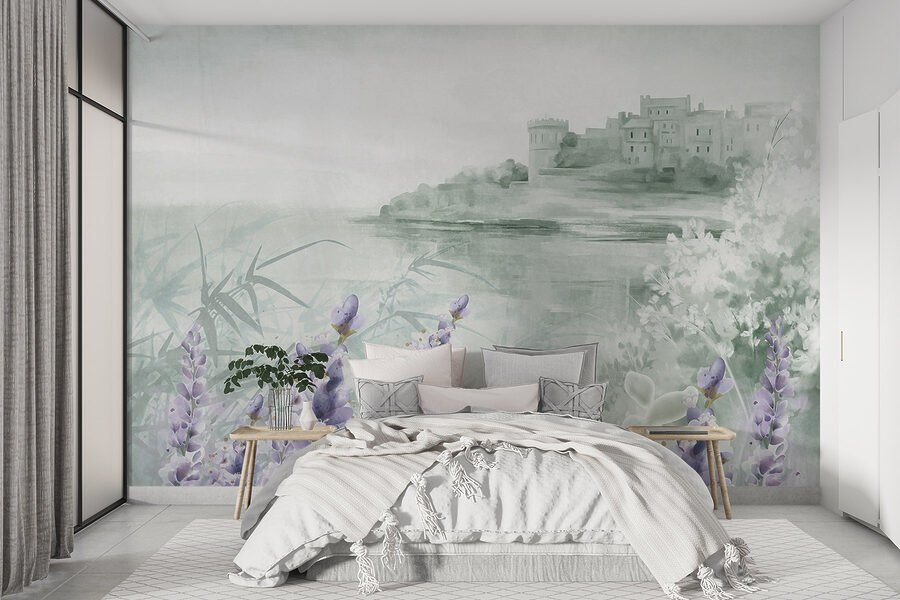Aquarelle d'un château et de fleurs Aquarelle d'un château et de fleurs