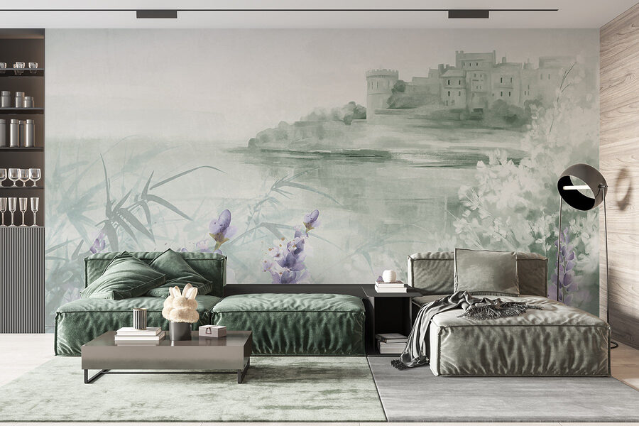 Aquarelle d'un château et de fleurs Aquarelle d'un château et de fleurs