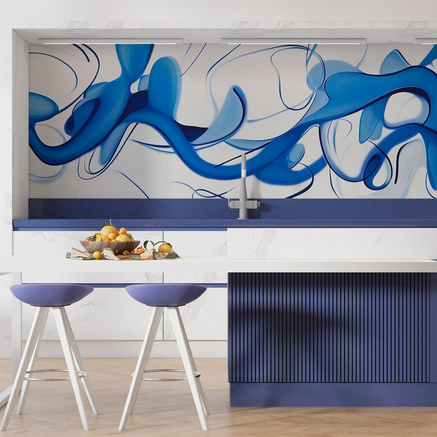 Tourbillons bleus sur fond blanc