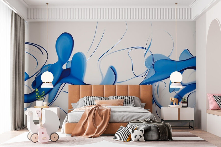Tourbillons bleus sur fond blanc