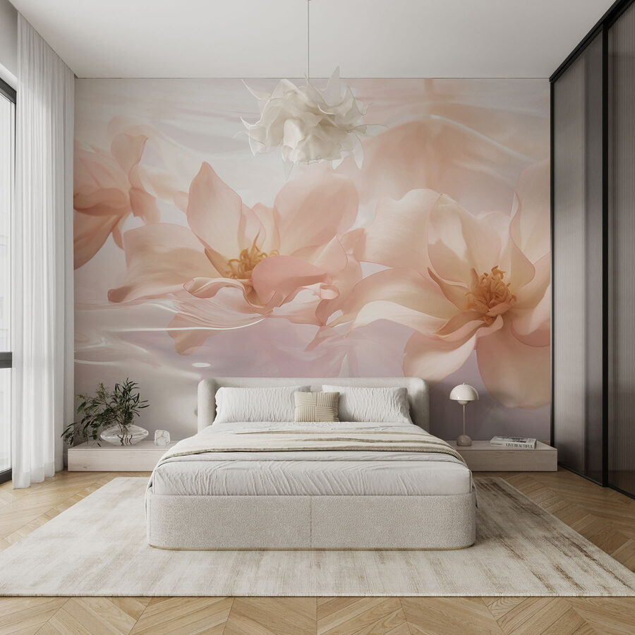 Papier peint Groupe de fleurs roses flottant dans l'eau