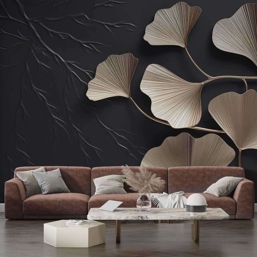 Feuilles délicates sur fond sombre
