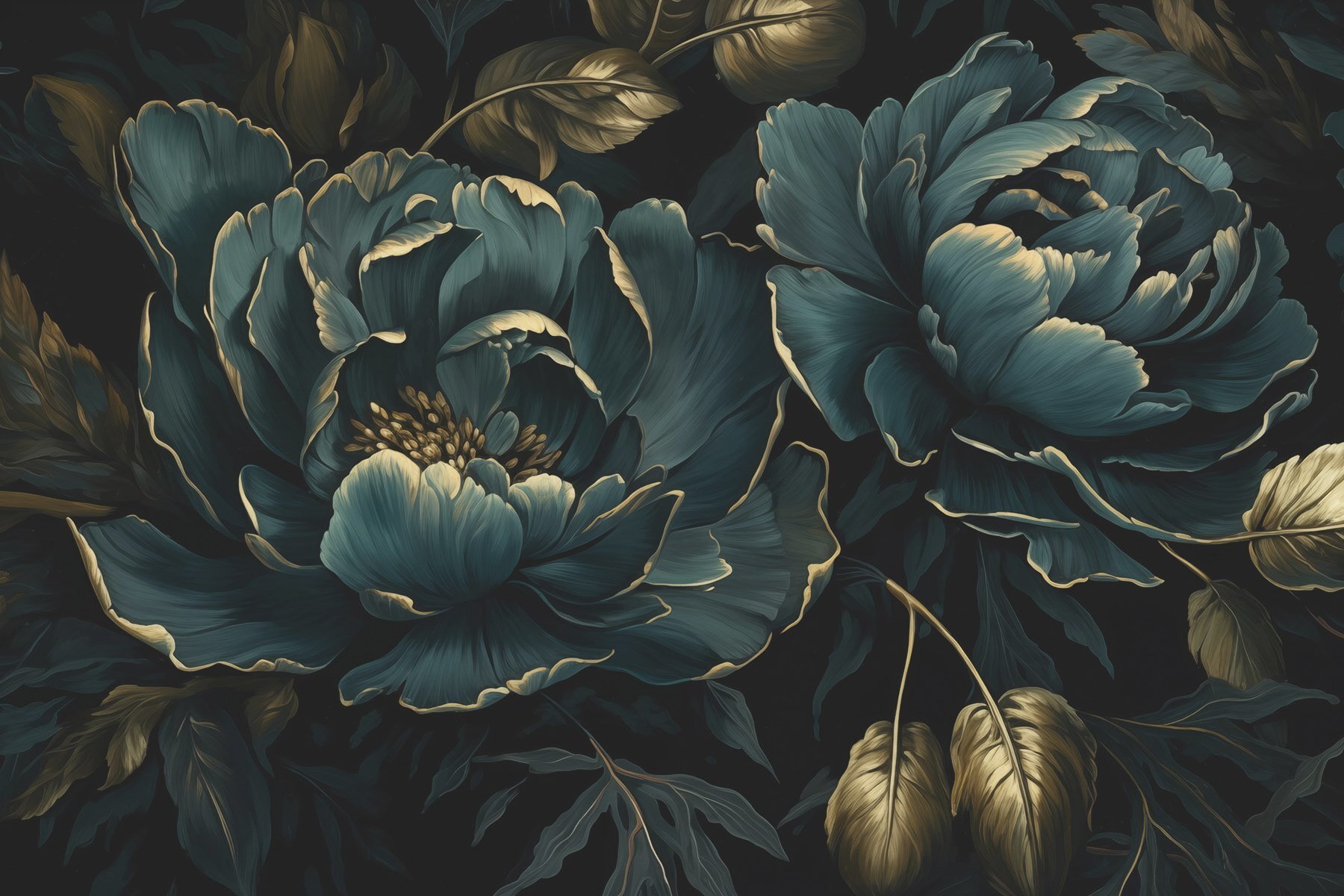 Textured blue peonies on dark background