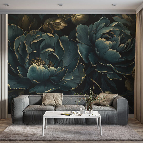 Pivoines bleues texturées sur fond sombre Pivoines bleues texturées sur fond sombre
