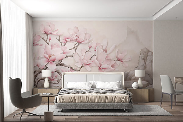 Peinture d'un arbre avec des fleurs roses Peinture d'un arbre avec des fleurs roses