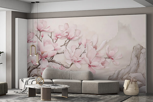 Peinture d'un arbre avec des fleurs roses Peinture d'un arbre avec des fleurs roses
