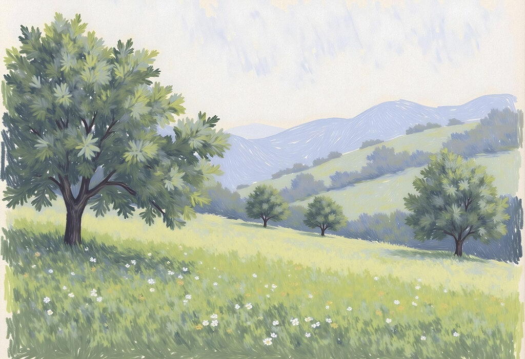Paysage avec arbres et collines Paysage avec arbres et collines