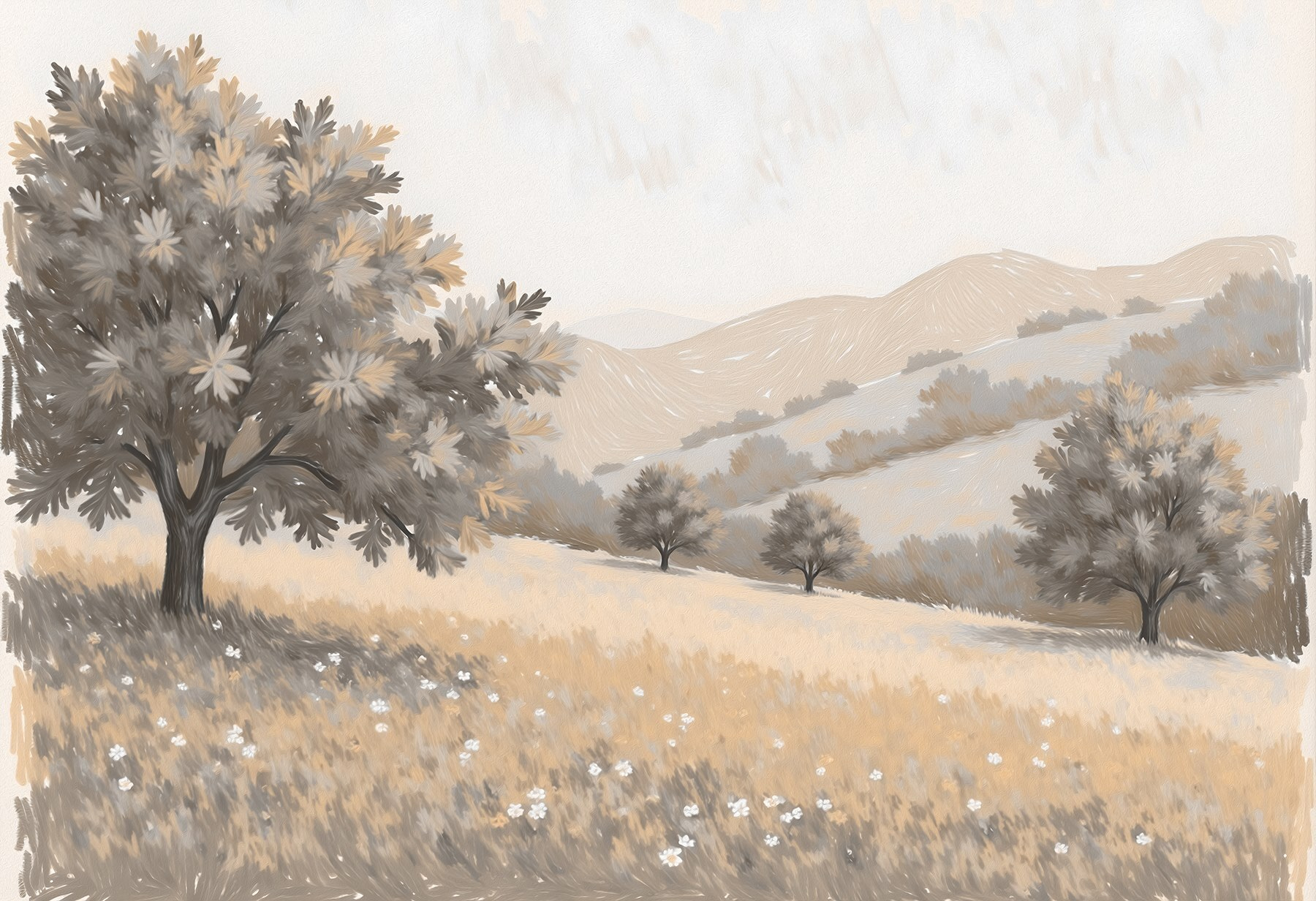 Landscape with trees and hills