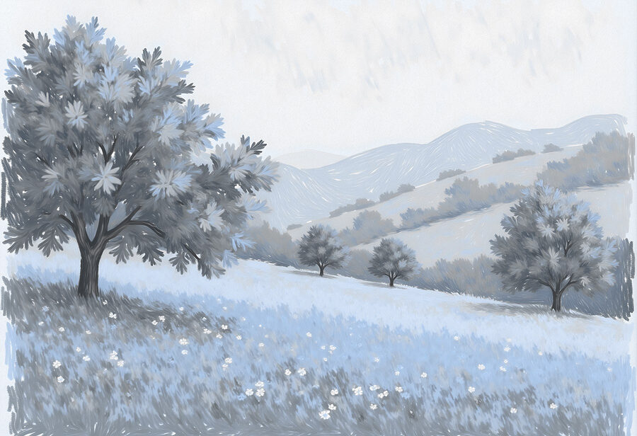 Paysage avec arbres et fleurs