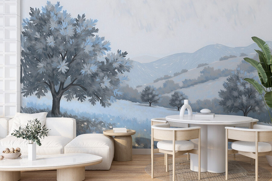 Paysage avec arbres et fleurs