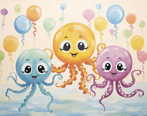 Groupe de pieuvres avec des ballons Groupe de pieuvres avec des ballons