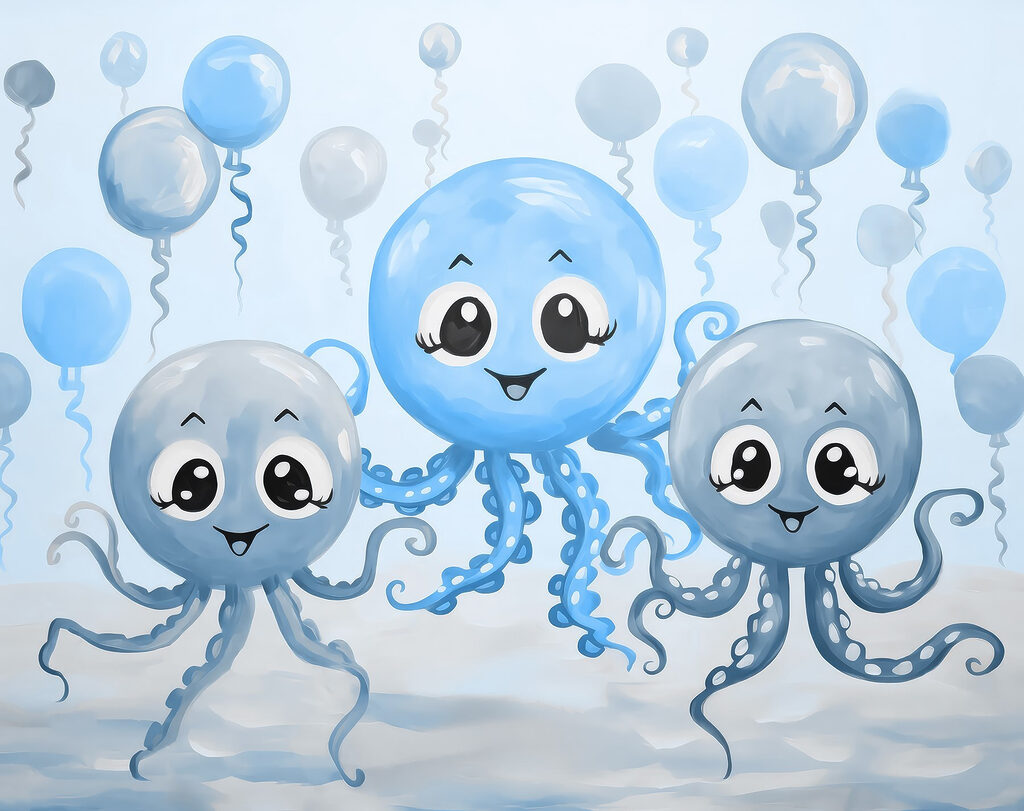Groupe de pieuvres avec des ballons Groupe de pieuvres avec des ballons