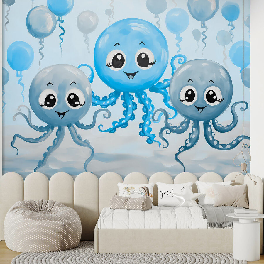 Groupe de pieuvres avec des ballons