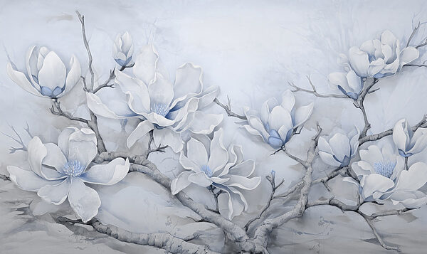 Peinture de fleurs blanches sur une branche Peinture de fleurs blanches sur une branche