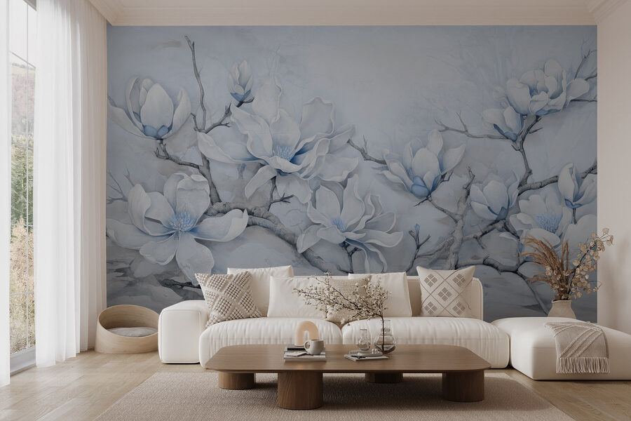 Peinture de fleurs blanches sur une branche