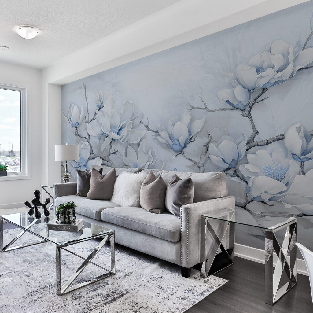 Painting of white flowers on a branch