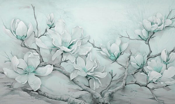 Peinture de fleurs blanches sur une branche Peinture de fleurs blanches sur une branche