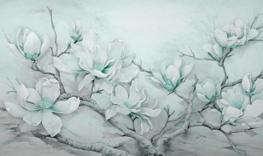 Peinture de fleurs blanches sur une branche Peinture de fleurs blanches sur une branche