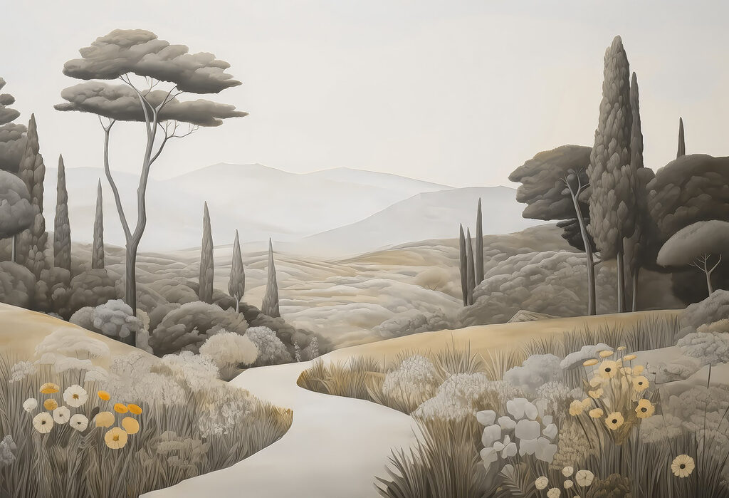 Paysage avec une route sinueuse et des arbres Paysage avec une route sinueuse et des arbres