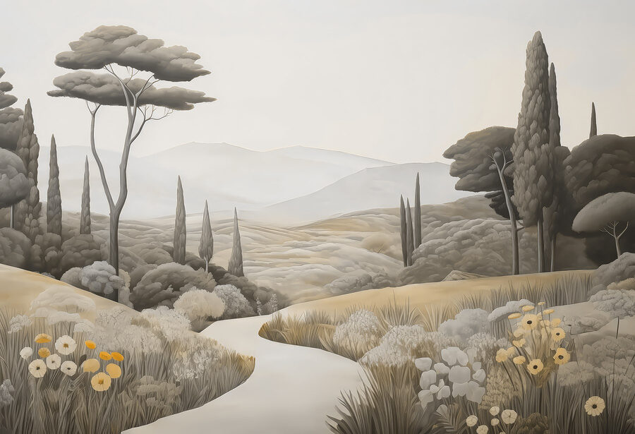 Paysage avec une route sinueuse et des arbres