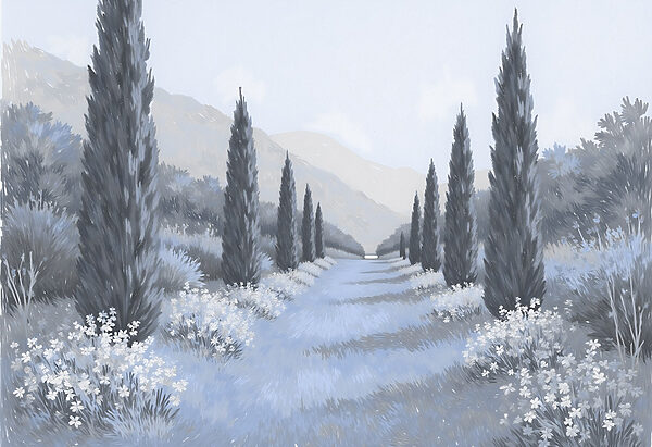 Landscape with trees and flowers Landscape with trees and flowers