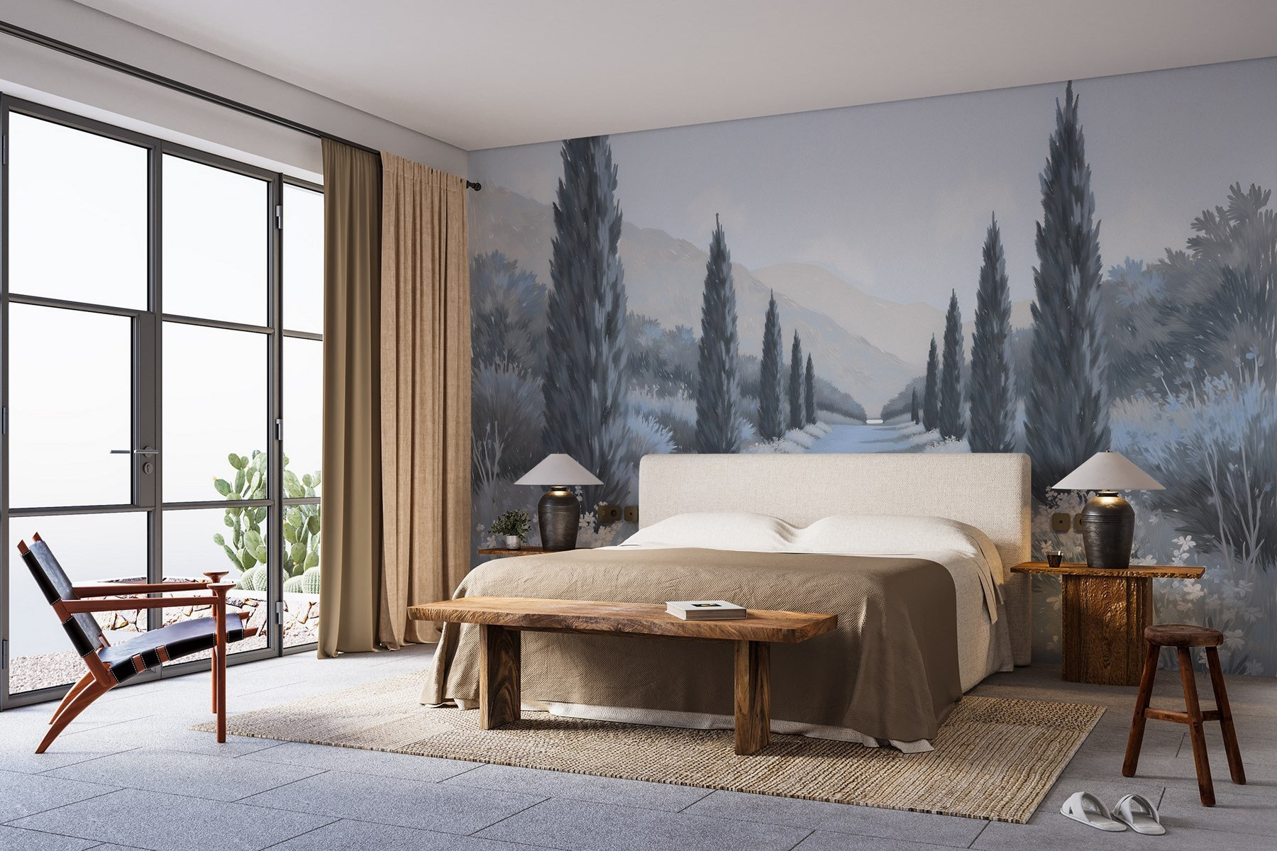 Landscape with trees and flowers Landscape with trees and flowers