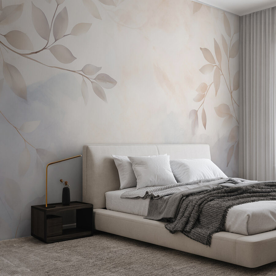 Feuilles blanches et grises sur fond blanc