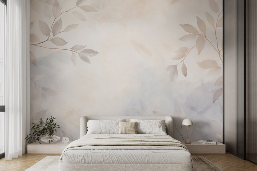 Feuilles blanches et grises sur fond blanc