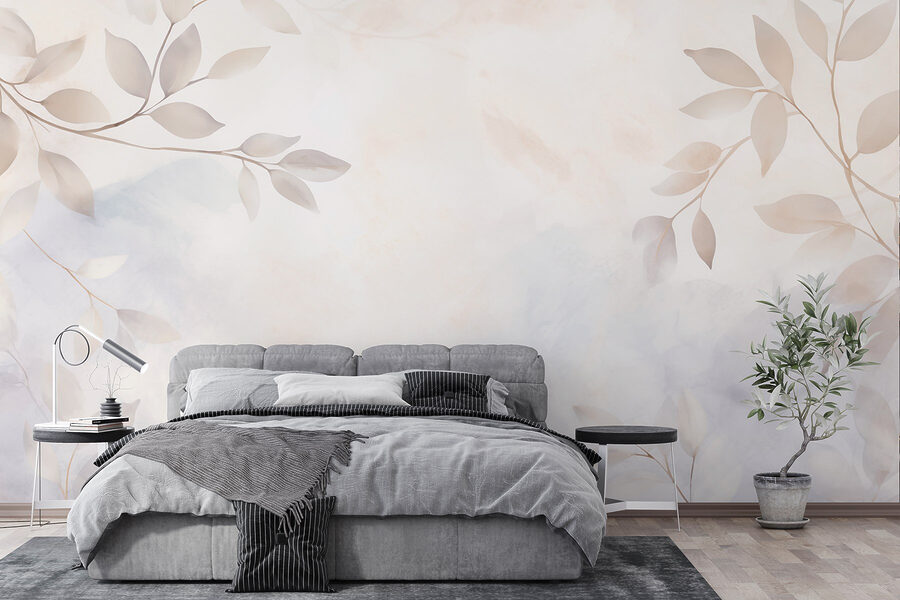 Feuilles blanches et grises sur fond blanc