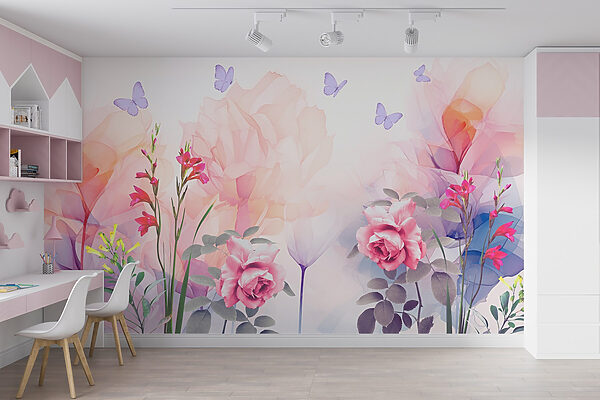 Groupe de fleurs avec papillons Groupe de fleurs avec papillons