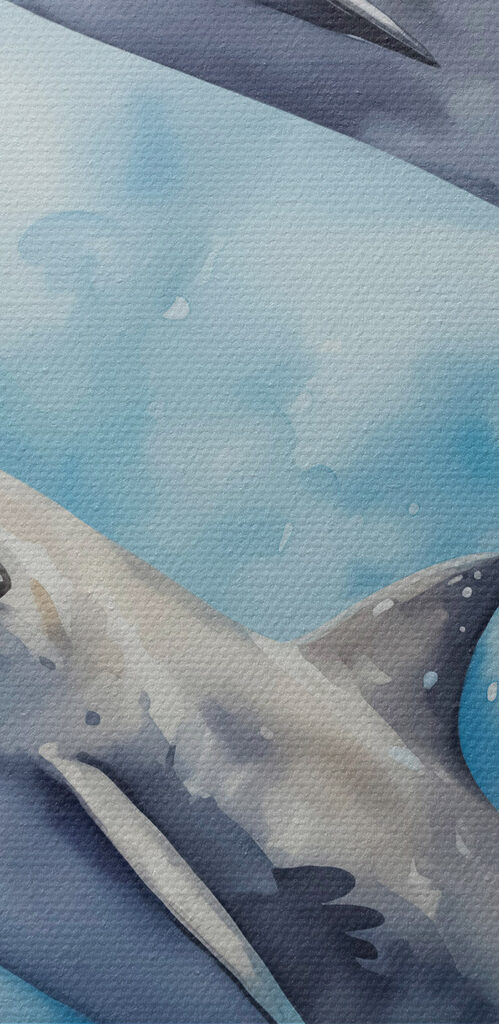 Two dolphins swimming in the water