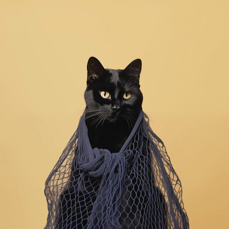 Chat portant un filet Chat portant un filet