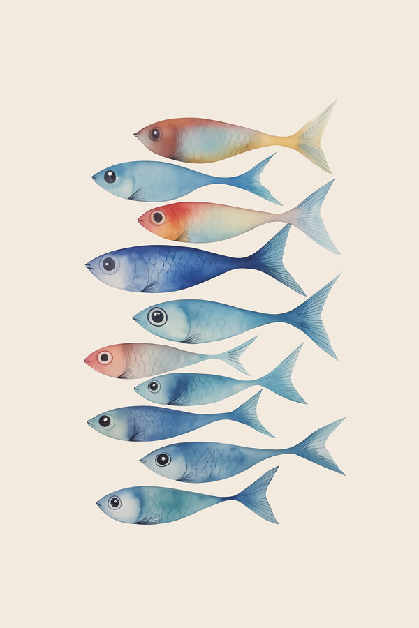 Groupe de poissons de couleurs différentes Groupe de poissons de couleurs différentes