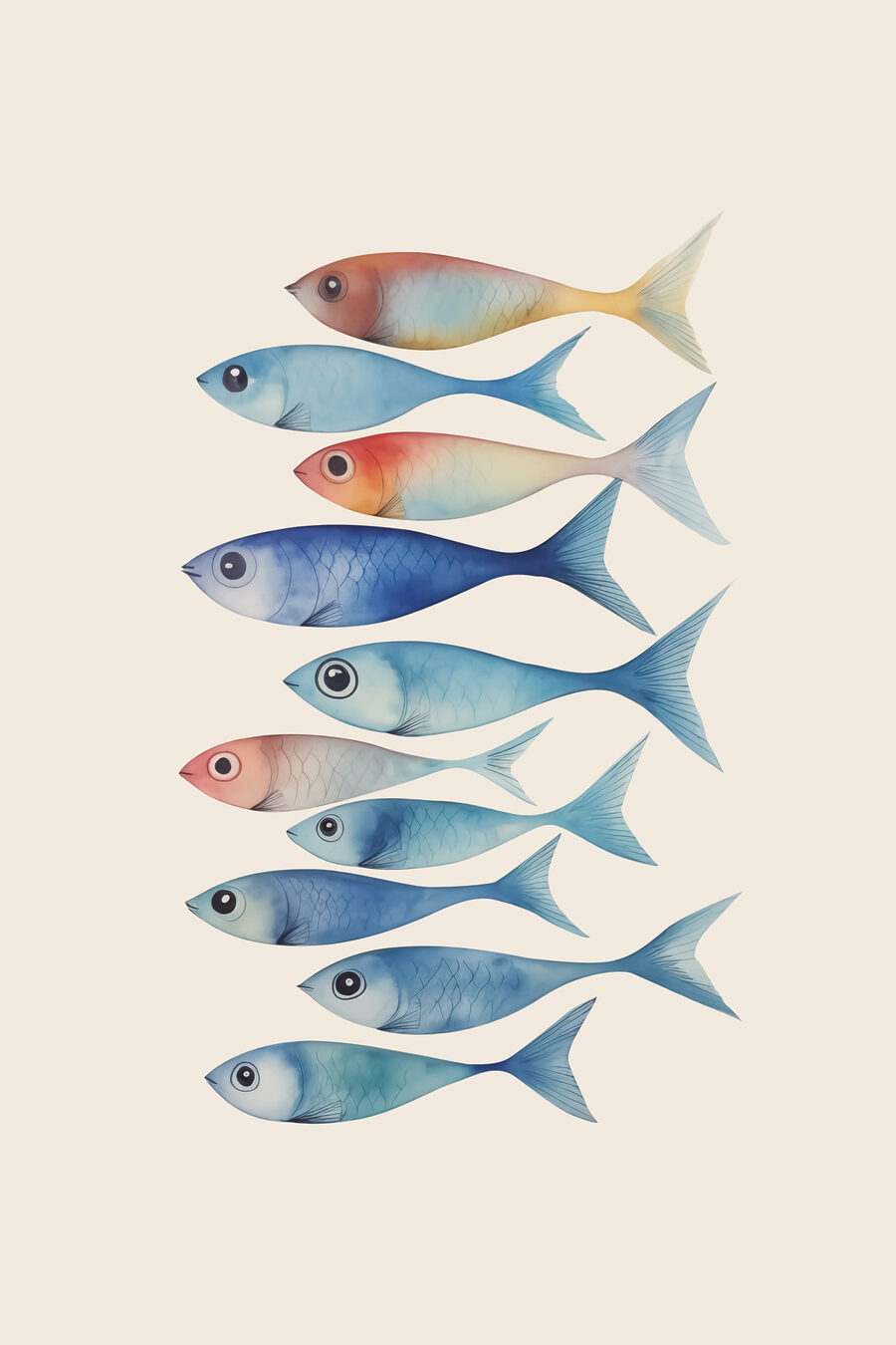 Groupe de poissons de couleurs différentes