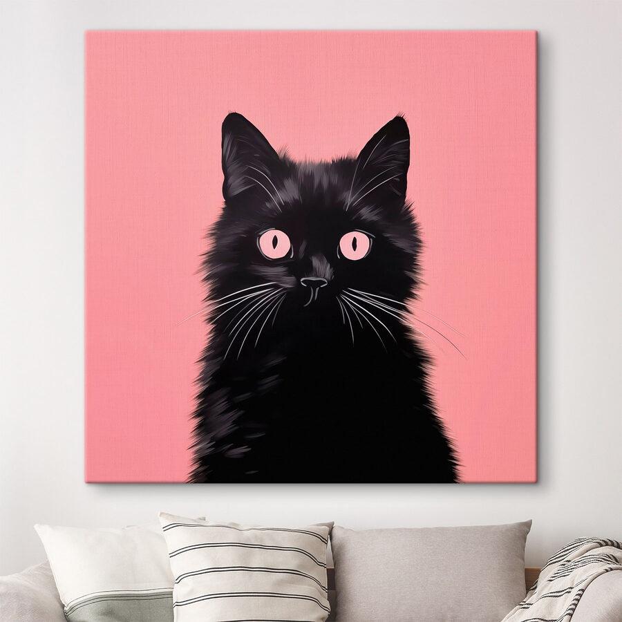 Chat noir aux yeux roses