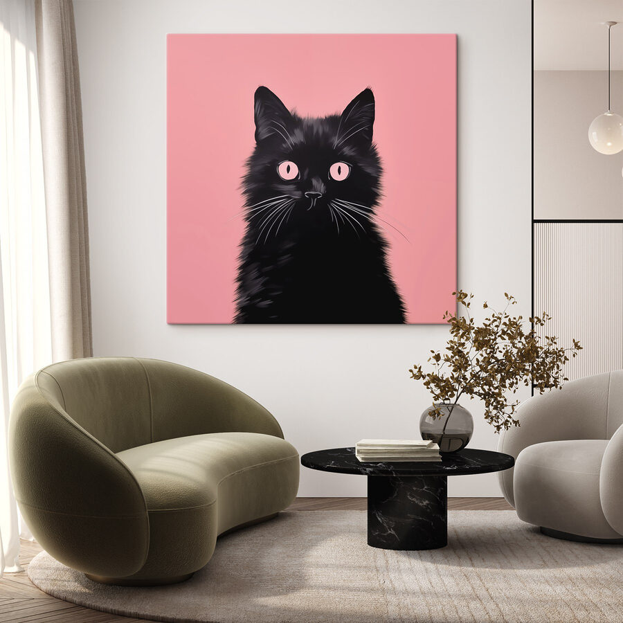 Chat noir aux yeux roses