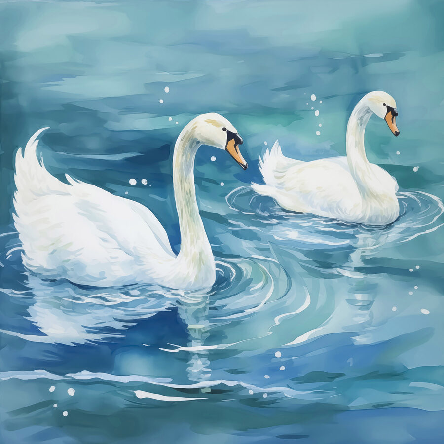 Deux cygnes nageant dans l'eau Deux cygnes nageant dans l'eau