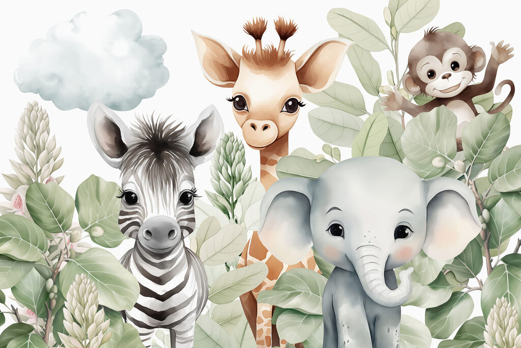 Groupe d'animaux avec des feuilles Groupe d'animaux avec des feuilles
