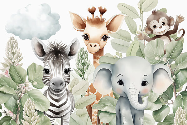 Groupe d'animaux avec des feuilles Groupe d'animaux avec des feuilles