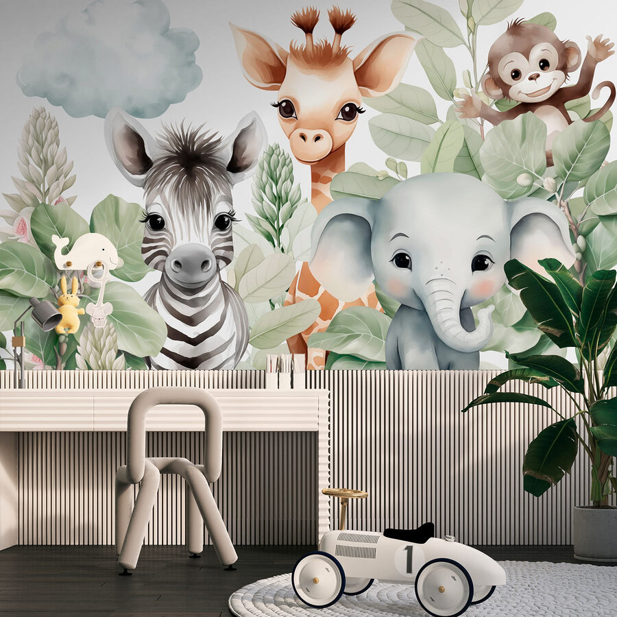 Groupe d'animaux avec des feuilles Groupe d'animaux avec des feuilles