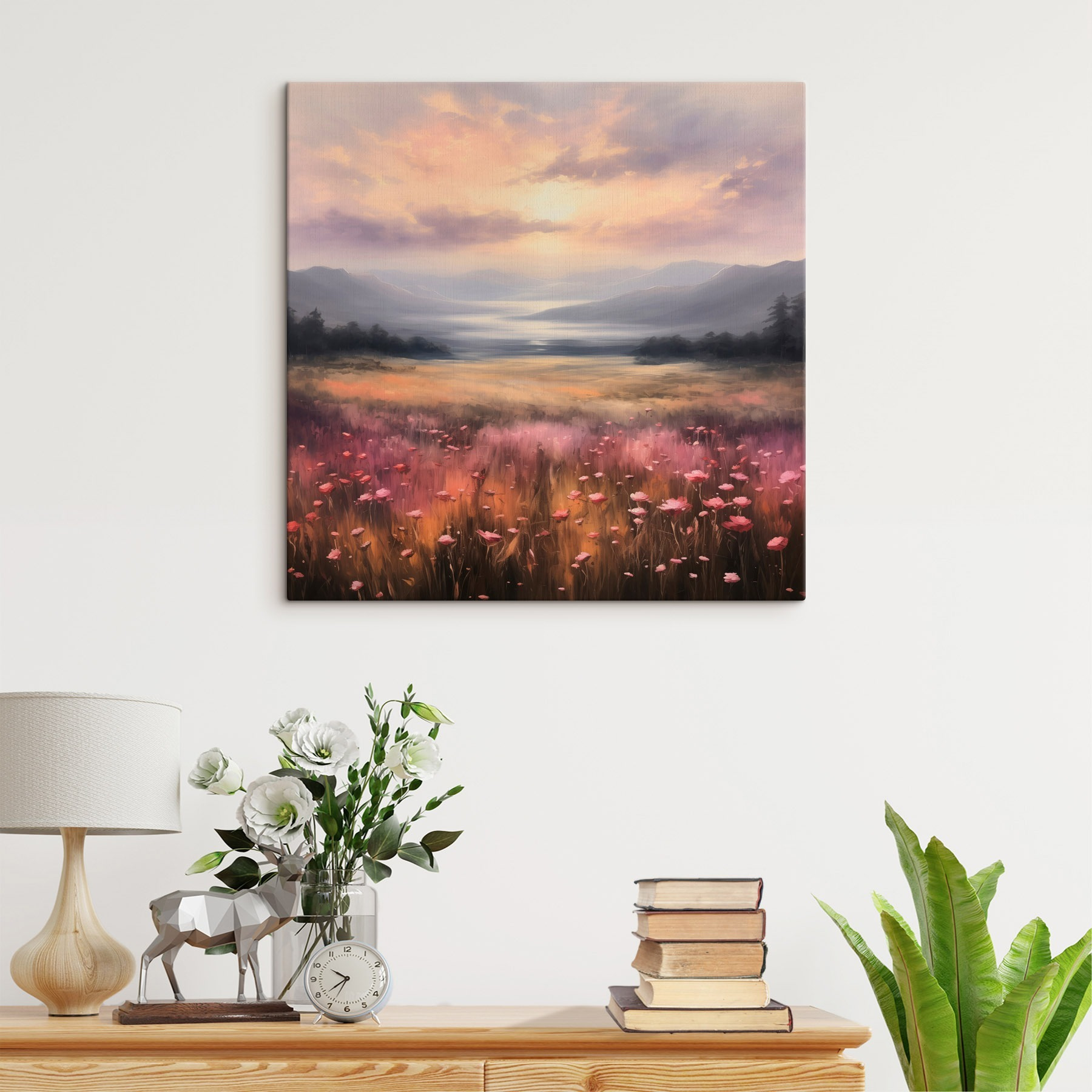 Field of flowers with mountains in the background