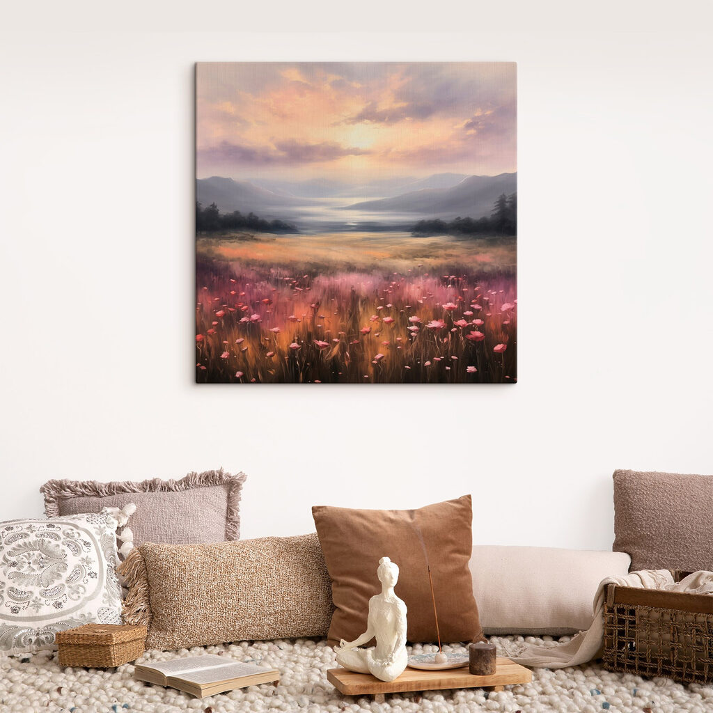 Field of flowers with mountains in the background