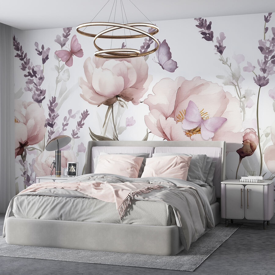 Papier peint Peinture de fleurs et de papillons – Image 2